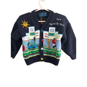 Fairy Tales on Parade Sweater 2 Blue Thomas The Train Knit Hand Embroider Button